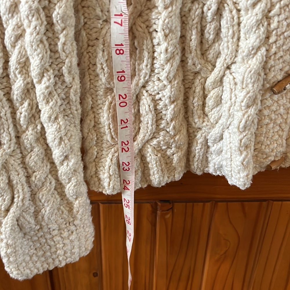 Indigenous One Wear cream off white cable knit sweater with hood. - Picture 10 of 16